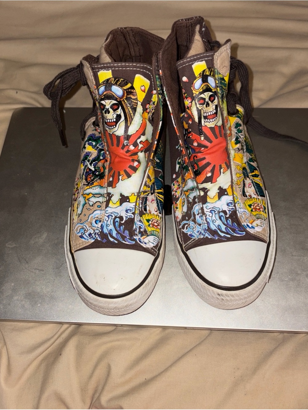 Ed Hardy 19FHR302W Side Lace High Top Tattoo Graphic Sneakers Womens Size 5